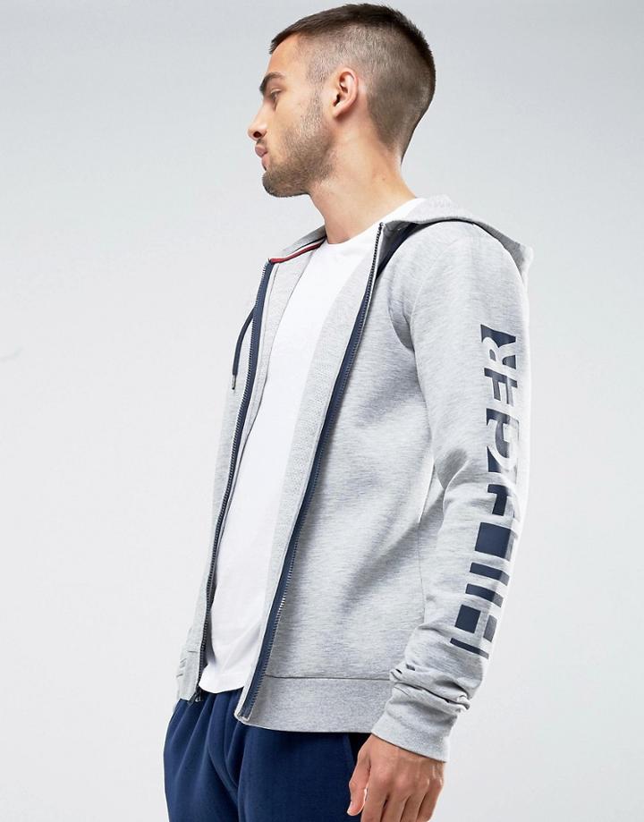 Tommy Hilfiger Full Zip Hoodie Sleeve Logo In Gray Heather - Gray