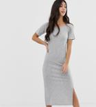 Asos Design Petite Rib Maxi T-shirt Dress - Gray