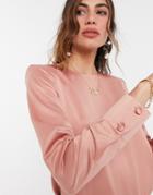 Asos Design Long Sleeve Top With Shoulder Pads In Pink-orange