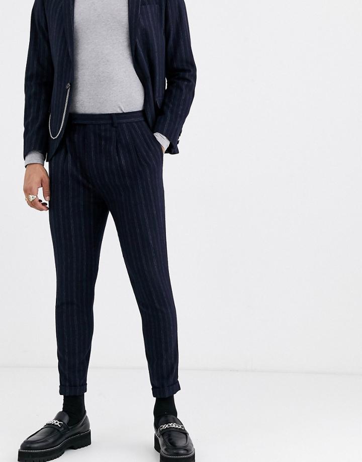 Twisted Tailor Super Skinny Cropped Suit Pants In Navy Stripe