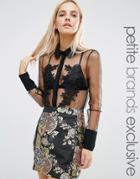 Fashion Union Petite Sheer Contrast Detail Blouse With Applique Floral