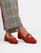 River Island Leather Loafers With Chain Buckle In Red-brown