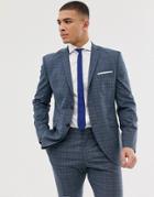 Selected Homme Slim Suit Jacket In Blue Check - Navy