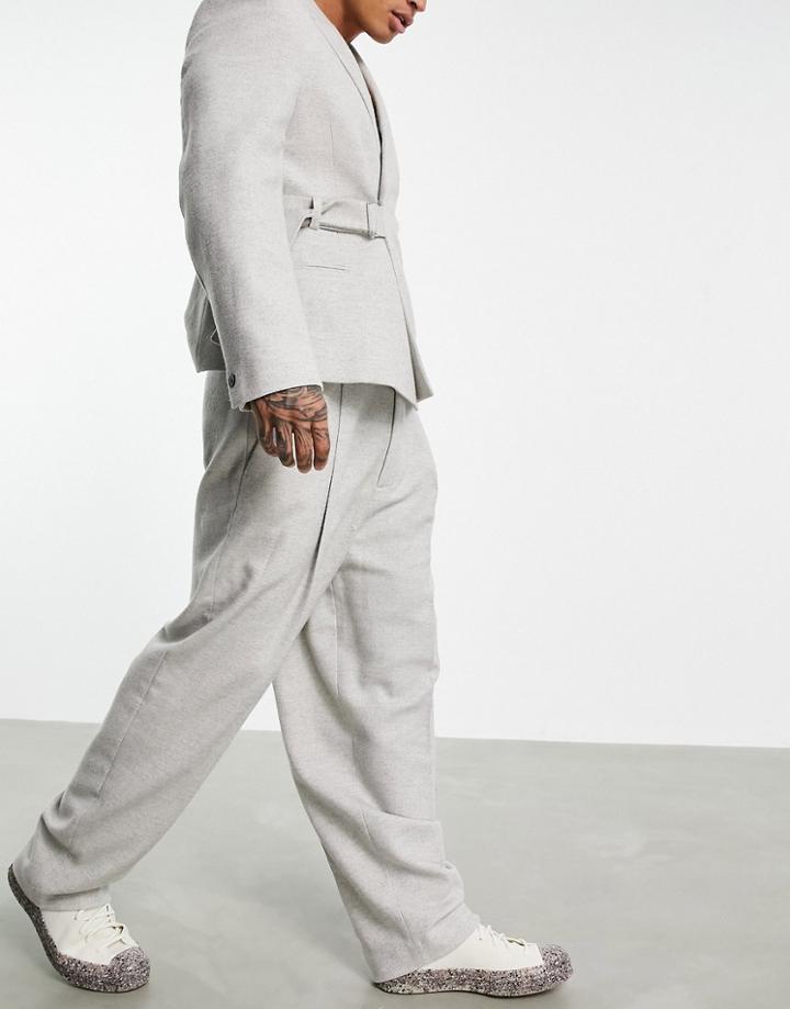 Asos Design High Waisted Balloon Wool Mix Twill Suit Pants In Ice Gray-grey