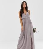 Tfnc Petite Bridesmaid Exclusive Pleated Maxi Dress With Back Detail In Gray