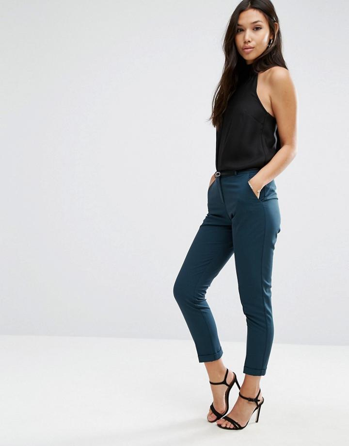 Asos Cigarette Pants With Belt - Green
