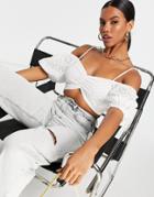 Saint Genies Cold Shoulder Broderie Strappy Crop Top In White