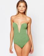 Stone Cold Fox For Beach Riot Textured Deep V Plunge Swimsuit - Green