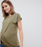 Asos Design Maternity Nursing T-shirt With Wrap Overlay - Green
