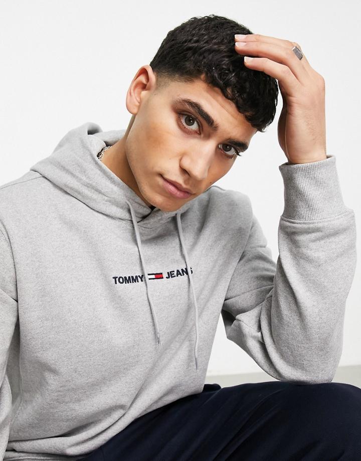 Tommy Jeans Straight Logo Hoodie In Gray