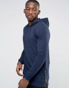 Asos Muscle Fit Hoodie With Gold Side Zips - Navy