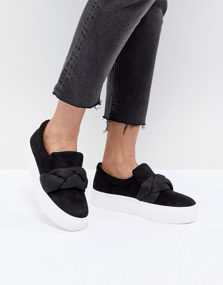 Lost Ink Black Oversized Braid Flatform Sneakers - Black