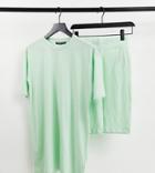 Threadbare Tall Legging Shorts And Oversized T-shirt Set In Lime-green