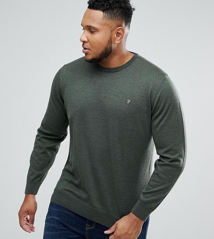 Farah Plus Mullen Merino Sweater In Olive - Green