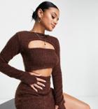 Asyou Peekaboo Knitted Shrug In Brown - Part Of A Set