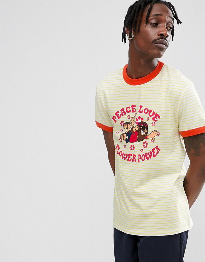 Asos Relaxed Stripe T-shirt With Hippy Print And Contrast Ringer - Yellow