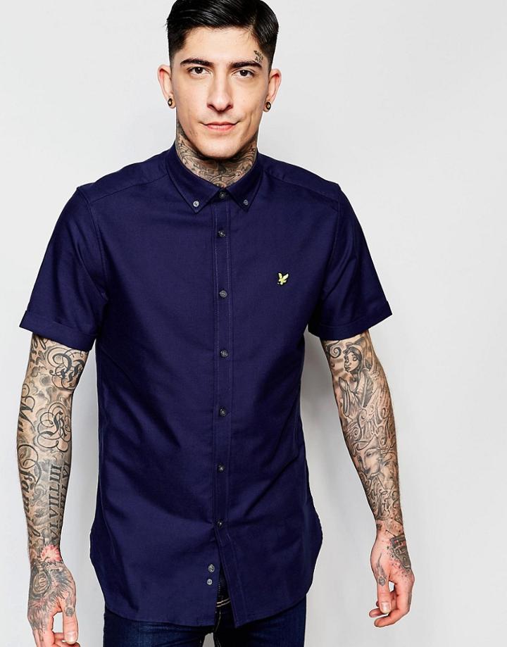 Lyle & Scott Oxford Shirt With Short Sleeves In Navy - Navy