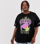 Asos Design Curve Oversized T-shirt With Neon Puff Print - Black