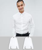 Asos Design Skinny Shirt 2 Pack In White Save - White