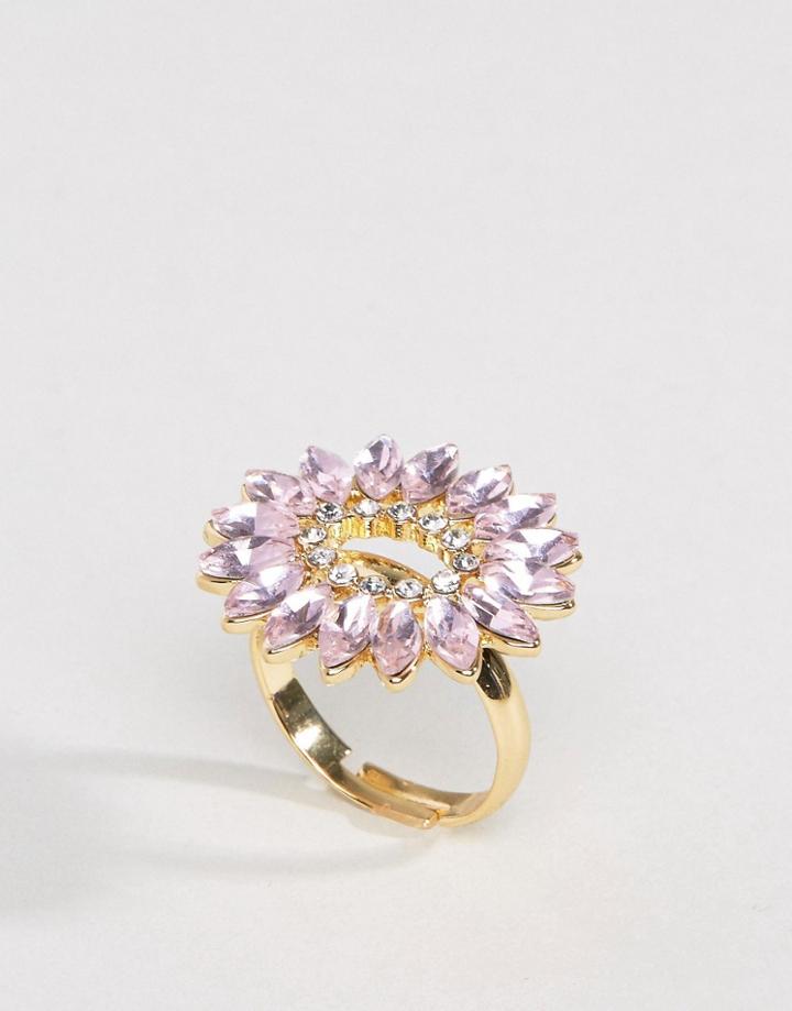 Johnny Loves Rosie Statement Floral Gem Ring In Dusky Pink - Gold