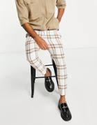 Asos Design Coordinating Smart Joggers In Ecru And Brown Check-neutral