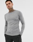 Gianni Feraud Premium Muscle Fit Crew Neck Fine Gauge Sweater-gray