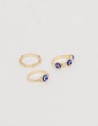 Asos Design Pack Of 3 Rings With Eye Charm Detail In Gold Tone