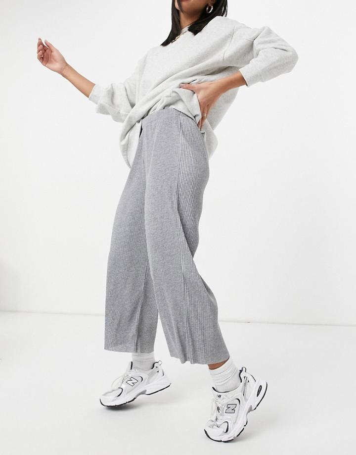 Asos Design Plisse Culotte Pants In Gray Heather-grey