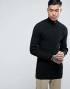 Asos Longline Half Zip Ribbed Sweater In Black - Black