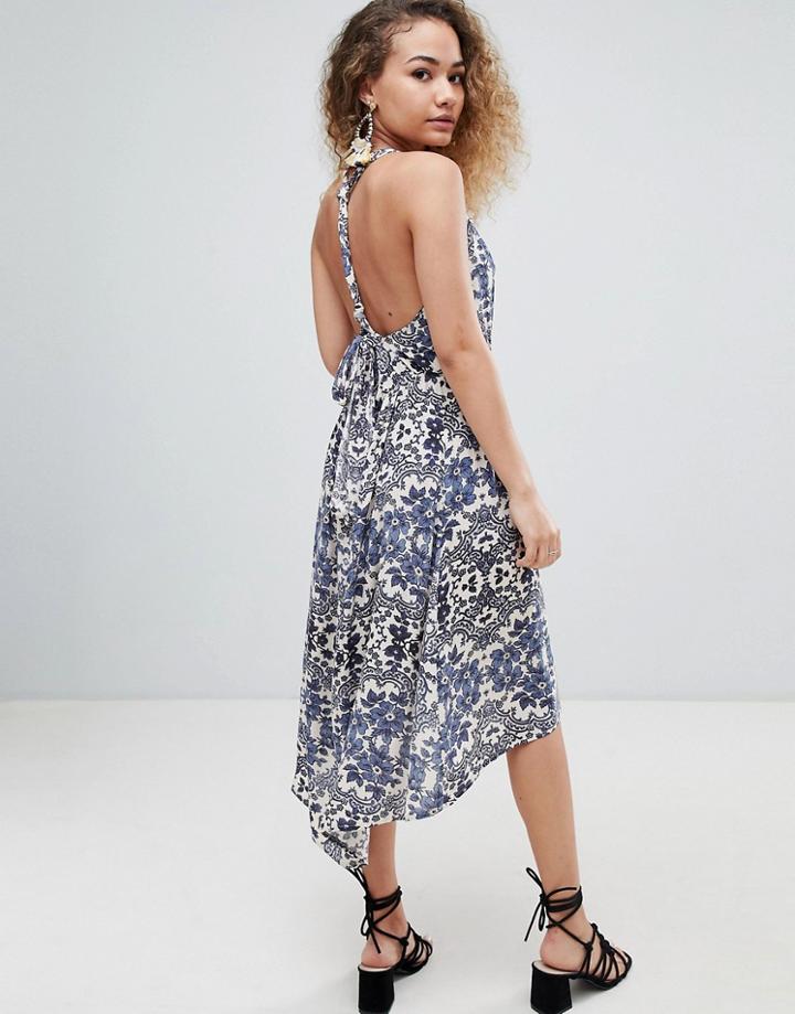 En Creme Sleeveless Midi Skater Dress With Tie Back - Multi