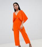Asos Design Petite Jumpsuit With Kimono Sleeve And Peg Leg - Red