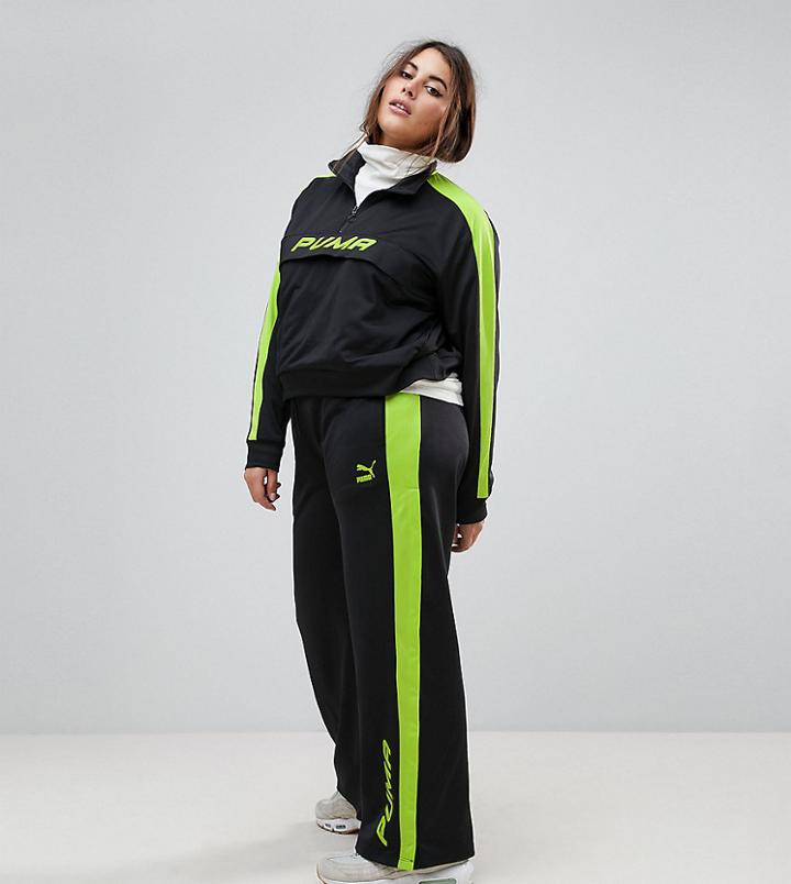 Puma Exclusive To Asos Plus Track Pant In Black And Lime Green - Black