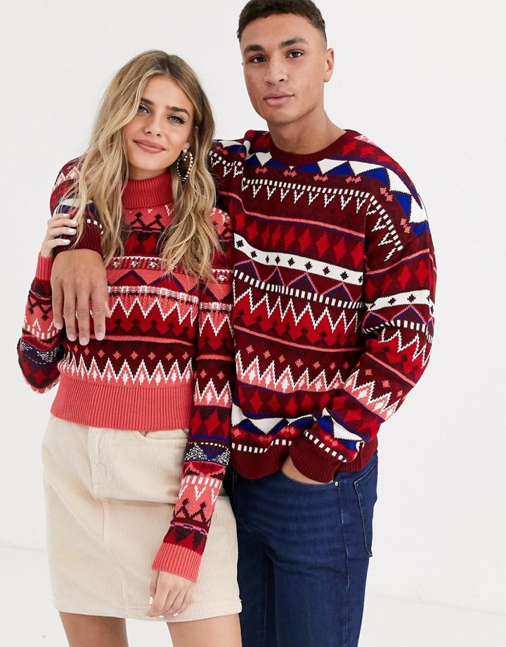 Asos Design His & Hers Fairisle Roll Neck Sweater-multi