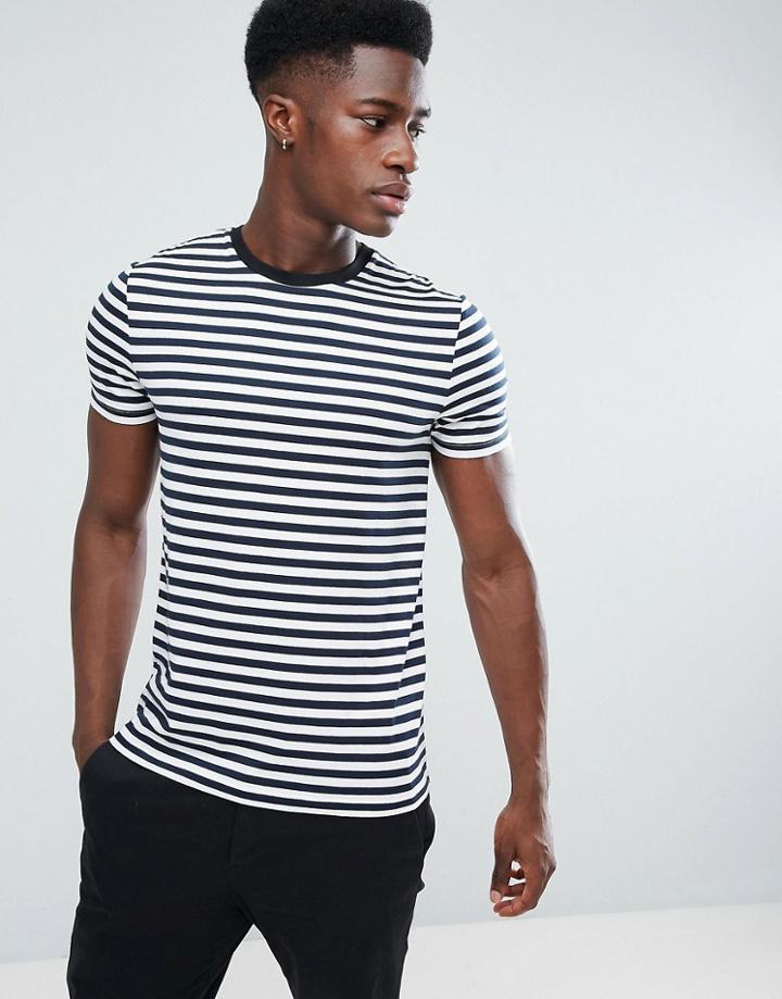 Asos Stripe T-shirt In Navy And White - Navy