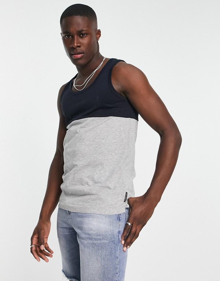 French Connection Color Block Tank Top In Navy And Light Gray