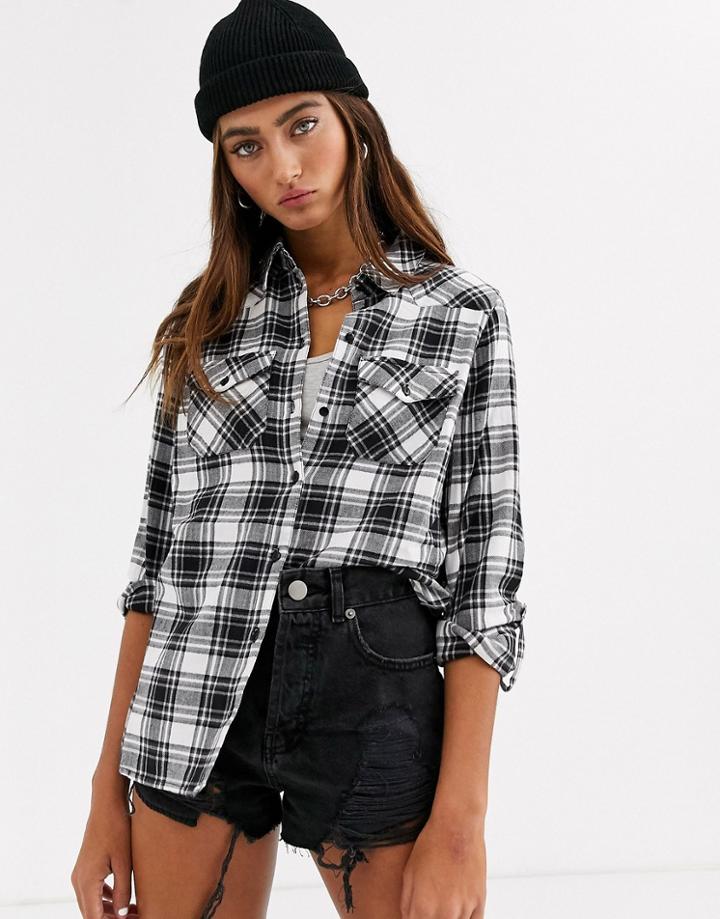 Noisy May Monochrome Checked Shirt-multi