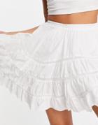 Asos Design Mini Skirt With Handkerchief Hem And Lace Insert In White