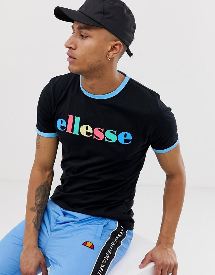 Ellesse Moa Rainbow Script T-shirt In Black - Black