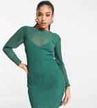 Asos Design Petite Plisse Mini Dress-green