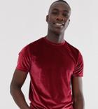 Asos Design Tall Longline Velour T-shirt In Oxblood - Red