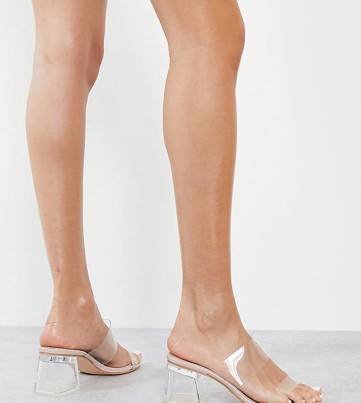 Public Desire Wide Fit Aries Mules With Clear Straps In Beige