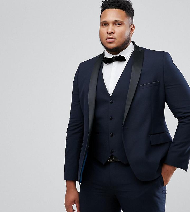 Harry Brown Plus Plain Black Slim Fit Tuxedo Suit Jacket - Navy