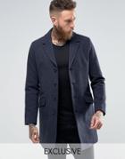 Only & Sons Smart Overcoat In Wool - Navy