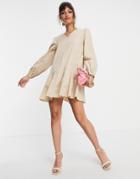 Glamorous A Line Shift Dress With Pleated Hem In Stone-neutral