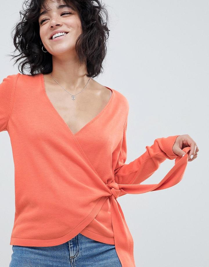 Asos Design Sweater With Wrap And Tie-red