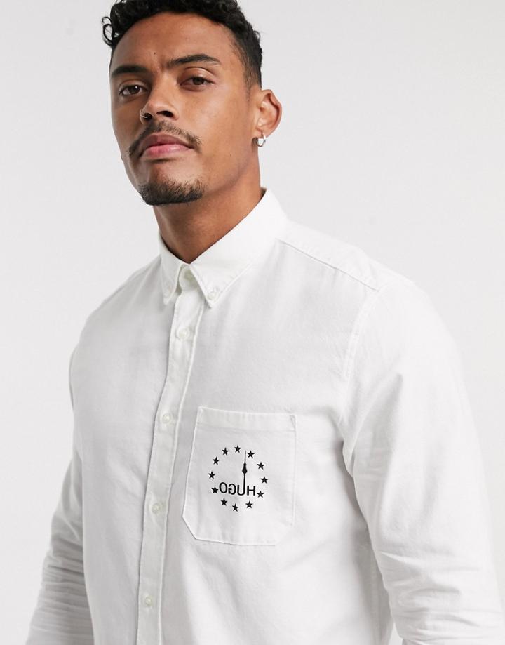 Hugo Ermann Pocket Logo Oxford Shirt In White