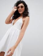 Asos Design Bridal Bead Embellished Plunge Beach Dress - White