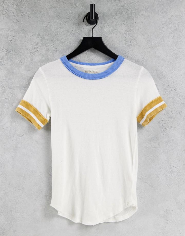 Free People Lets Do This Ringer T-shirt In Retro Stripe-blues