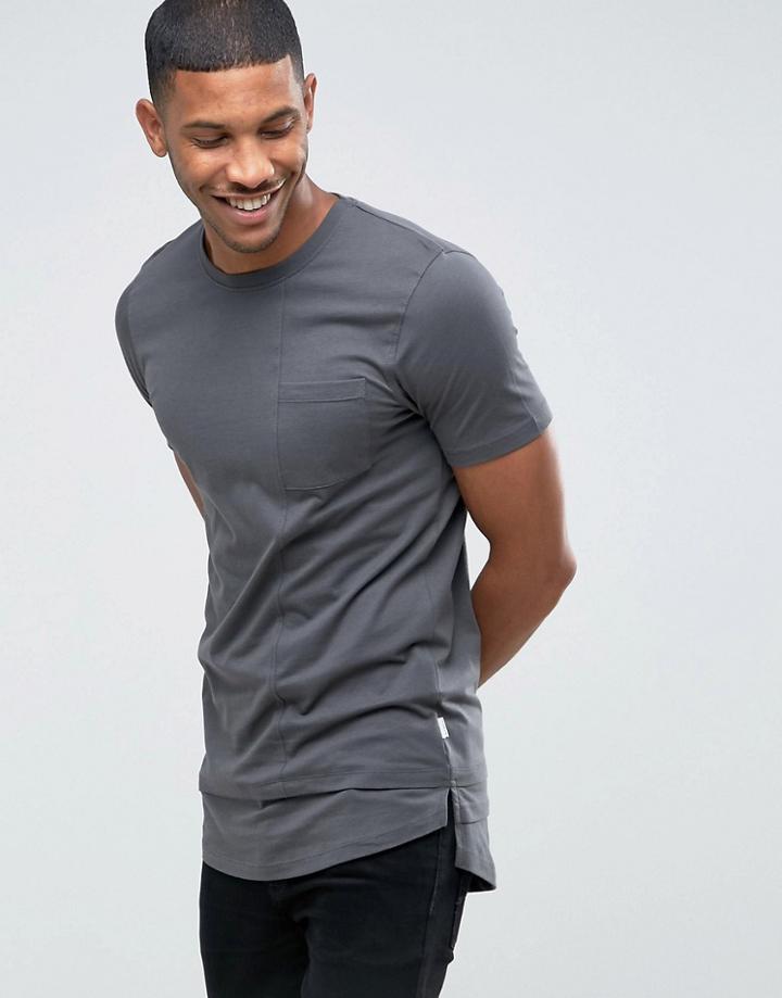 Jack & Jones Core Longline T-shirt With Drop Hem - Gray