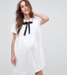 Asos Maternity Smock Dress With Eyelet Detail And Grosgrain Tie - White